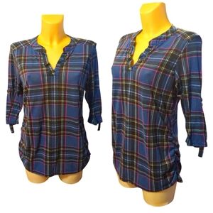 🌹3/15🌹OLIVIA BLU MATERNITY Blue Black Pink Plaid ¾ Sleeve Blouse